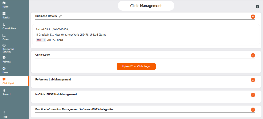 Clinic Management screen