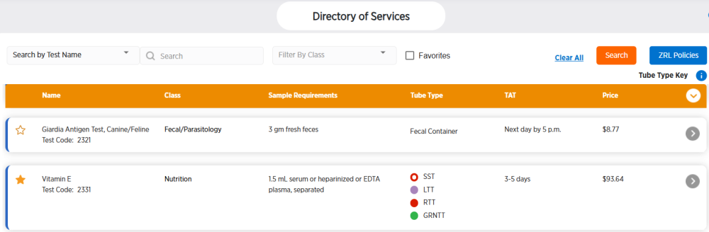 Directory of Services page