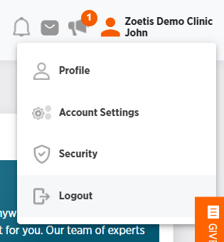 User profile icon clicked with logout highlighted