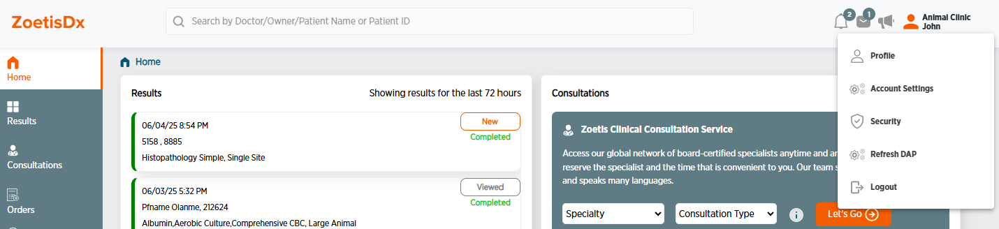 Consultations section of home page