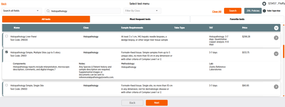 Choose tests for order