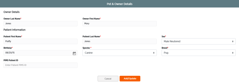 Create new patient screen