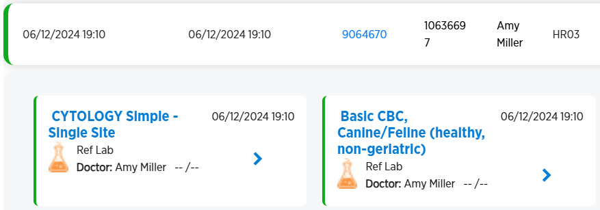 Order with test result cards displayed
