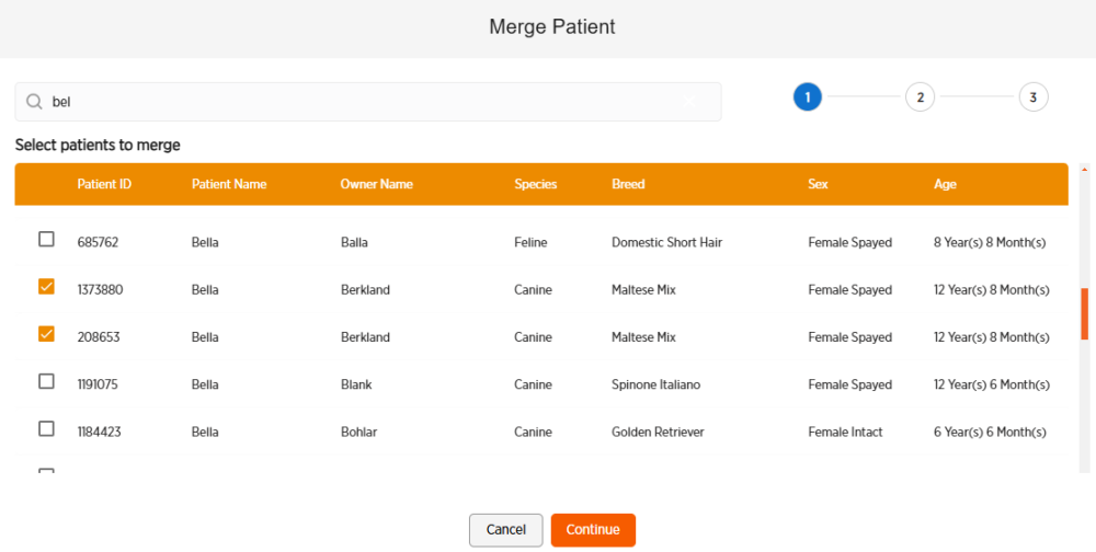 Merge patient screen