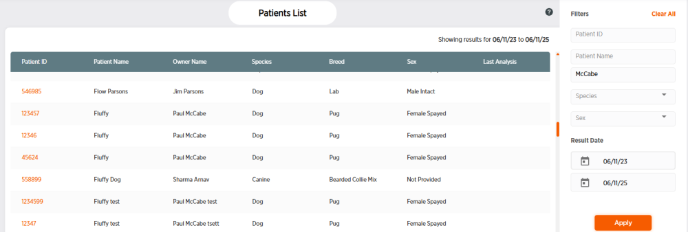 Patients page