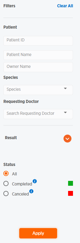 Filters section in the Results page