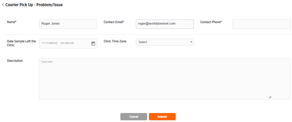 Courier pickup issue form