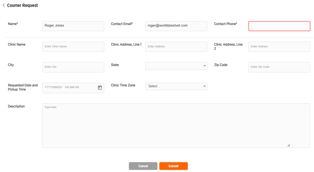 Courier request form