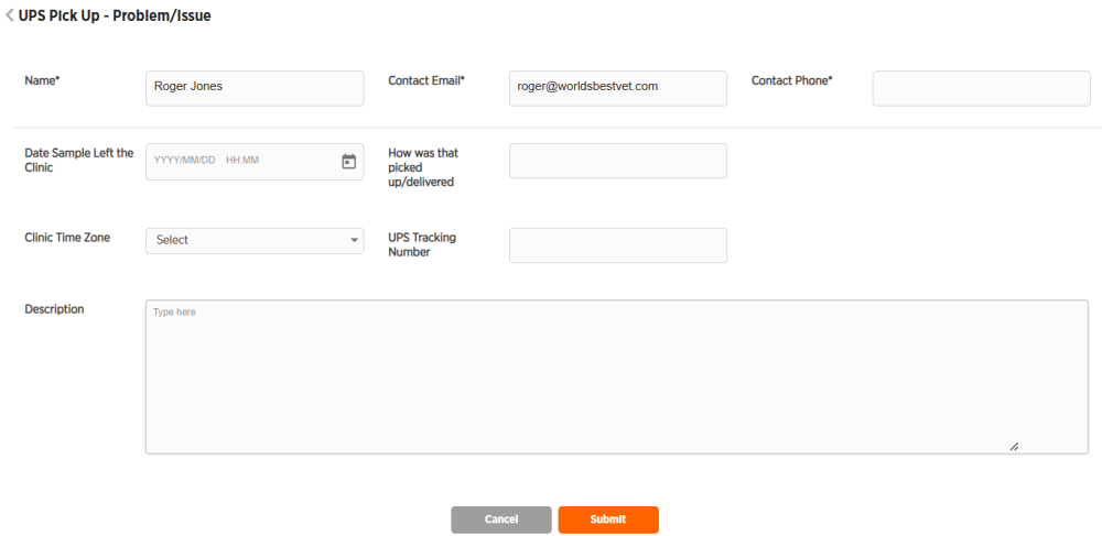 UPS pickup issue form